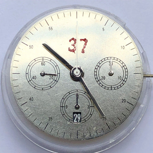 Dandong 7750 automatic mechanical watch movement with single calendar at 6 o'clock, precision timekeeping.