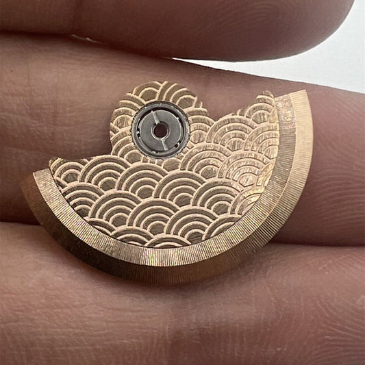 Rose Gold Sea Wave rotor weight for Miyota NH35 NH36 watch movements, detailed engraving.
