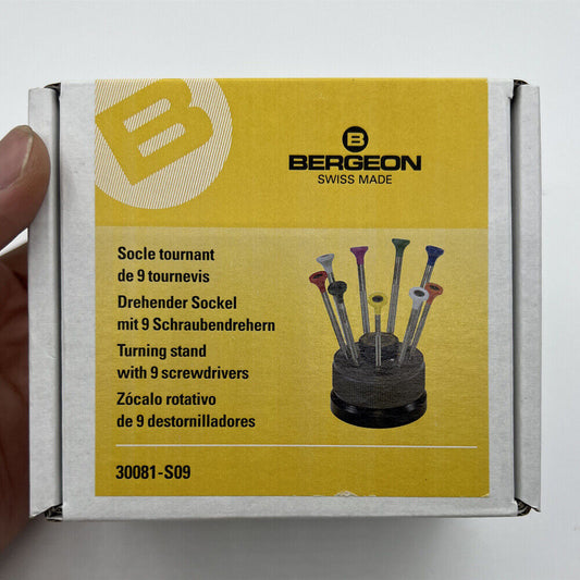 Bergeon 30081-S09 ergonomic watchmaker screwdrivers set with nine precision tools for delicate watch repairs