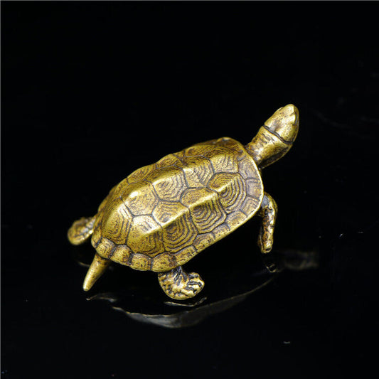 Vintage solid copper little turtle trinket, hand-carved bronze model figurine for watch accessory display.