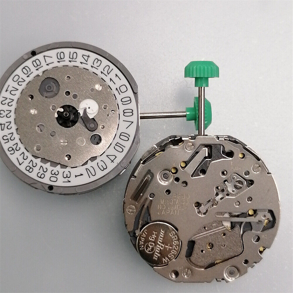 Japan Made Miyota FS60 chronograph quartz watch movement with date at 3 o'clock, precise timekeeping by Miyota.