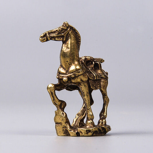 Solid copper horse trinket, vintage handmade bronze figurine with detailed carving.