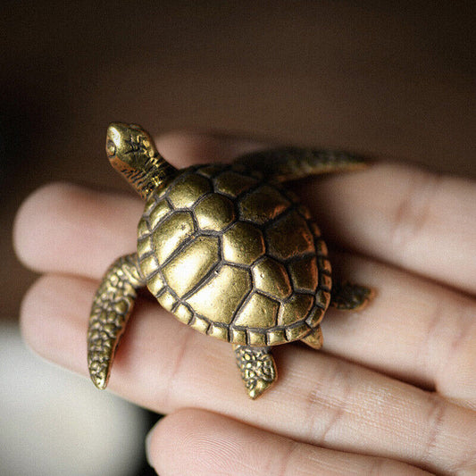 Solid copper longevity turtle figurine, vintage handmade bronze model showcasing antique charm.