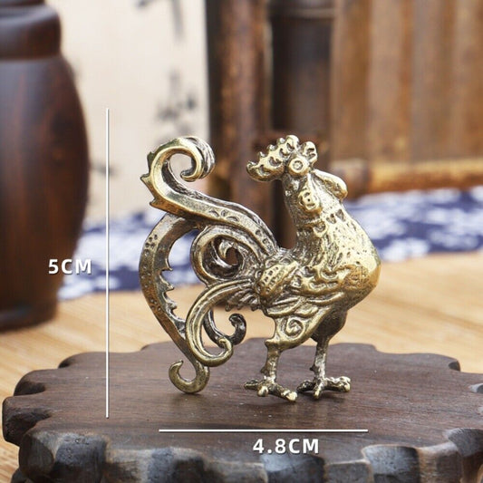 Solid copper Roaring Rooster trinket, hand-carved vintage bronze figurine, perfect for collectors.