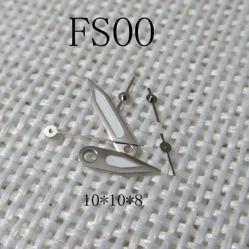 Silver trim green luminous watch hands, 10x10x8mm, compatible with Miyota FS00 movement, precision accessory.