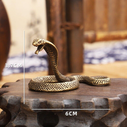 Hand-carved solid copper Little Cobra figurine by Bronze Model, detailed trinket accessory.