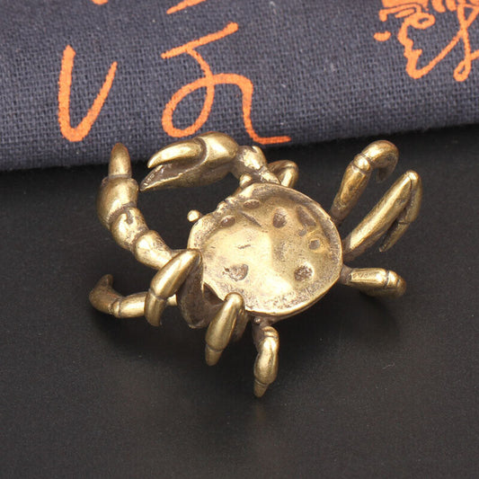 Solid copper little crab trinket, vintage hand-carved bronze model figurine for decor or collection.