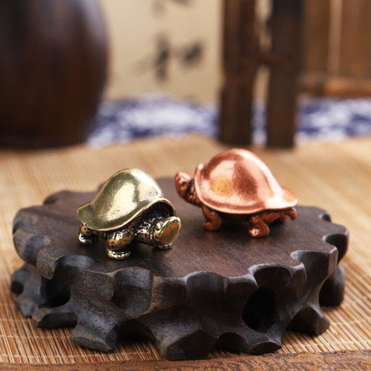 Hand-carved solid copper turtle trinket, purple copper finish, detailed bronze model.