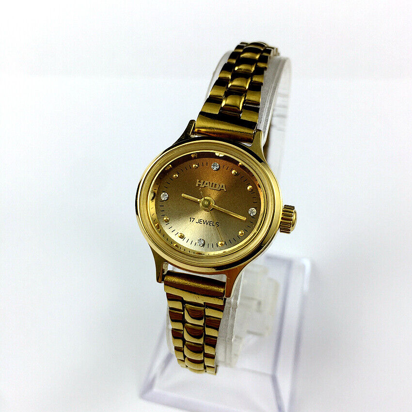23mm HAIDA Lady mechanical watch with golden nail markers and 17 jewels, gradient brown dial elegance.