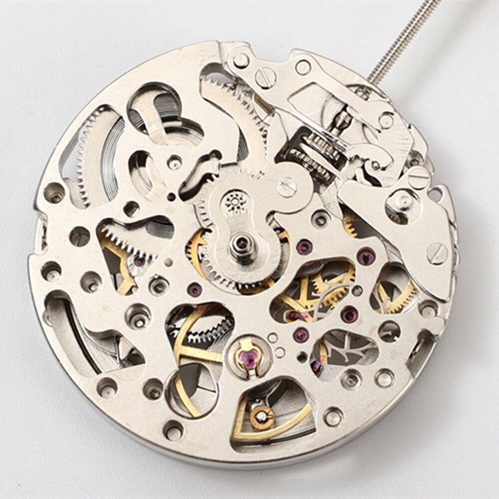 Dandong Silver hollow automatic mechanical watch movement with second stop feature for precision timekeeping.