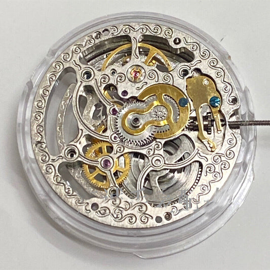 Shanghai Silver hollow carved watch with 3 hands, automatic mechanical movement, premium China craftsmanship.