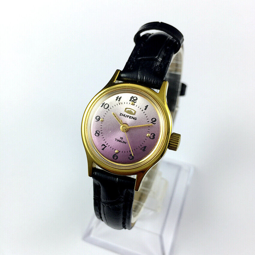 Zhufeng purple dial ladies' manual mechanical watch with round case and 3 hands design