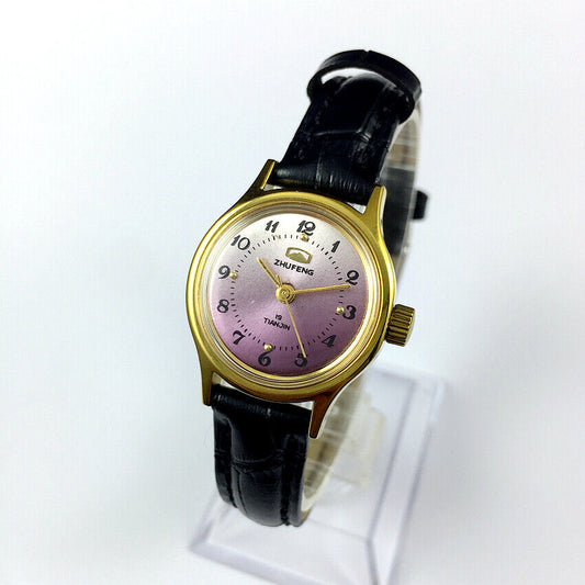 Zhufeng purple dial ladies' manual mechanical watch with round case and 3 hands design