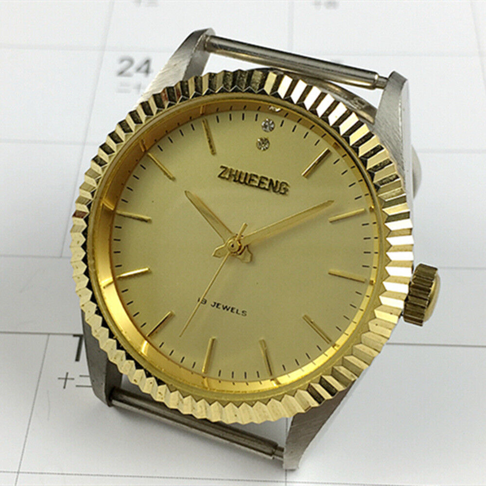 Zhufeng 36mm manual mechanical watch with golden round case, nail indices, and two hands for classic style.