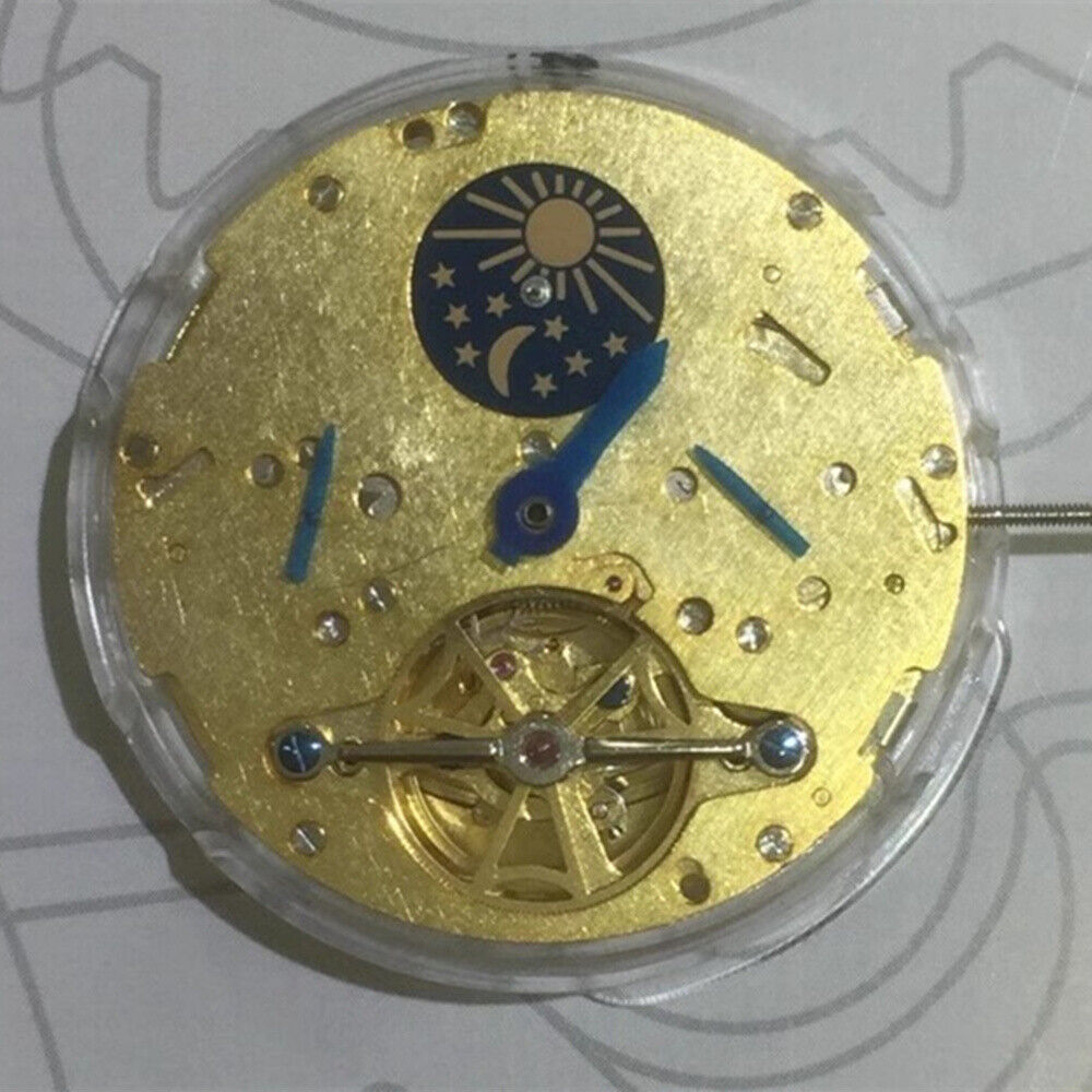 Golden moon phase watch with automatic mechanical movement by China Made, showcasing multifunctional design.