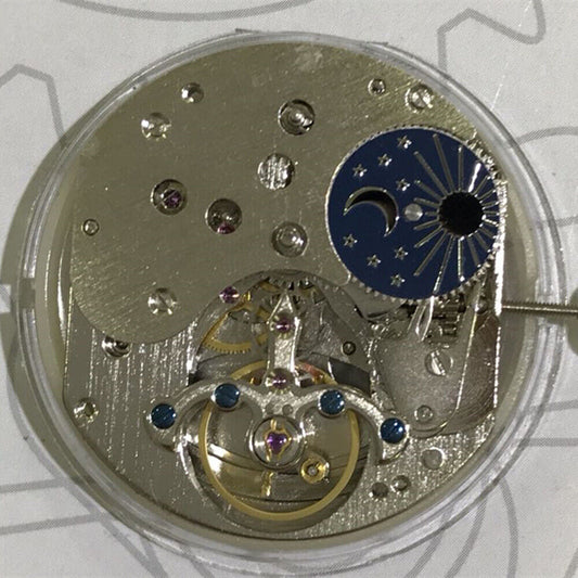 Silver Double Time Zone watch with Moon Phase, automatic mechanical movement by China Made, elegant design.