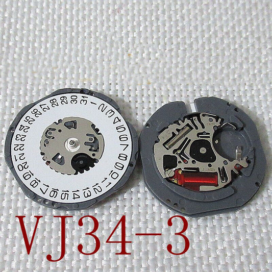 Hattori Epson TMI VJ34 quartz watch movement with date display at 3 and 6, made in Japan