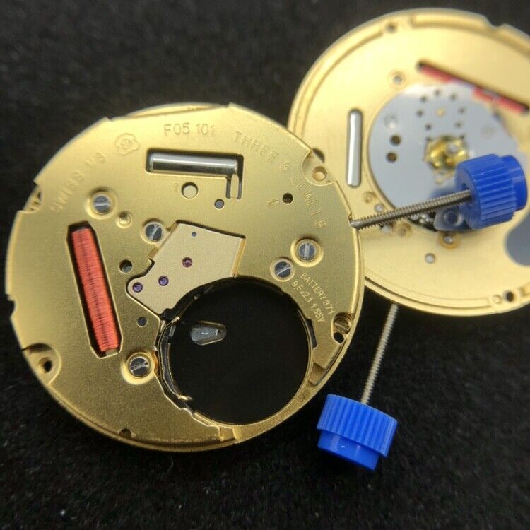 Original ETA F05.101 Swiss quartz watch movement with 2 hands, no date, precision timekeeping.