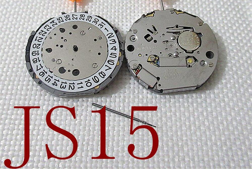 Miyota JS15 Japan quartz movement watch with small seconds at 6, 9, and 12 o'clock, date at 6.