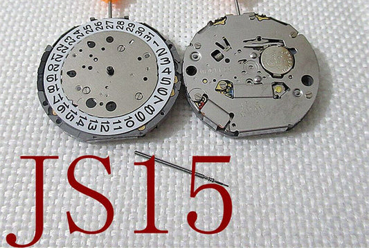 Miyota JS15 Japan quartz movement watch with small seconds at 6, 9, and 12 o'clock, date at 6.