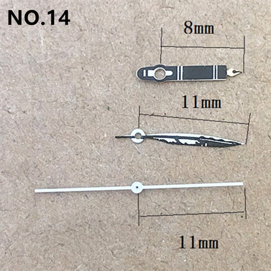 Black Feather-shaped watch hands by Miyota for 2035 quartz movement, stylish replacement accessory.