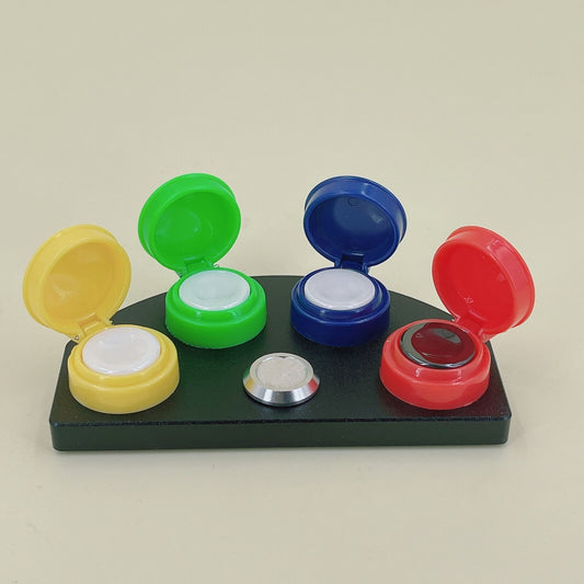Die-cast alloy oil cup stand with 4 colorful containers for precise watch repair.