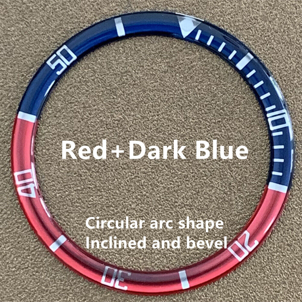 Blue and red circular arc bevel aluminum bezel insert, 39mm/32.2mm, perfect for watch accessories and customization.