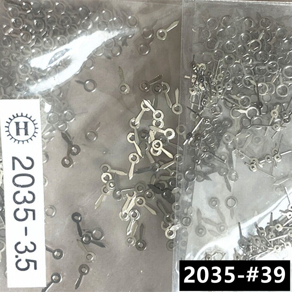 Silver 3.5mm second hands for watches, compatible with Miyota 2035 quartz movements, 100 sets included.