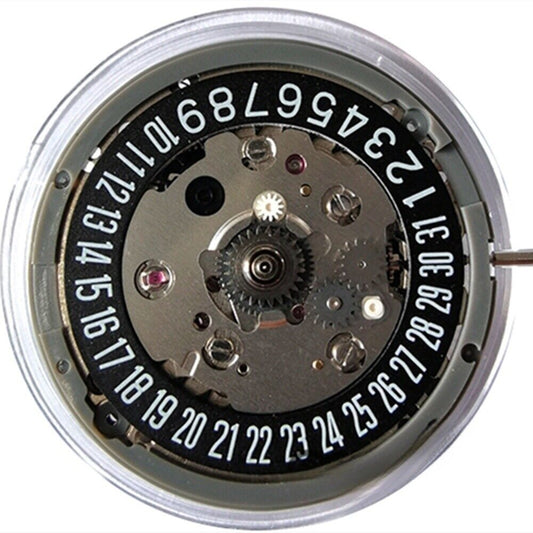 NH34 Genuine automatic mechanical GMT watch movement with black dial, date at 6 o'clock, and hacking seconds feature.