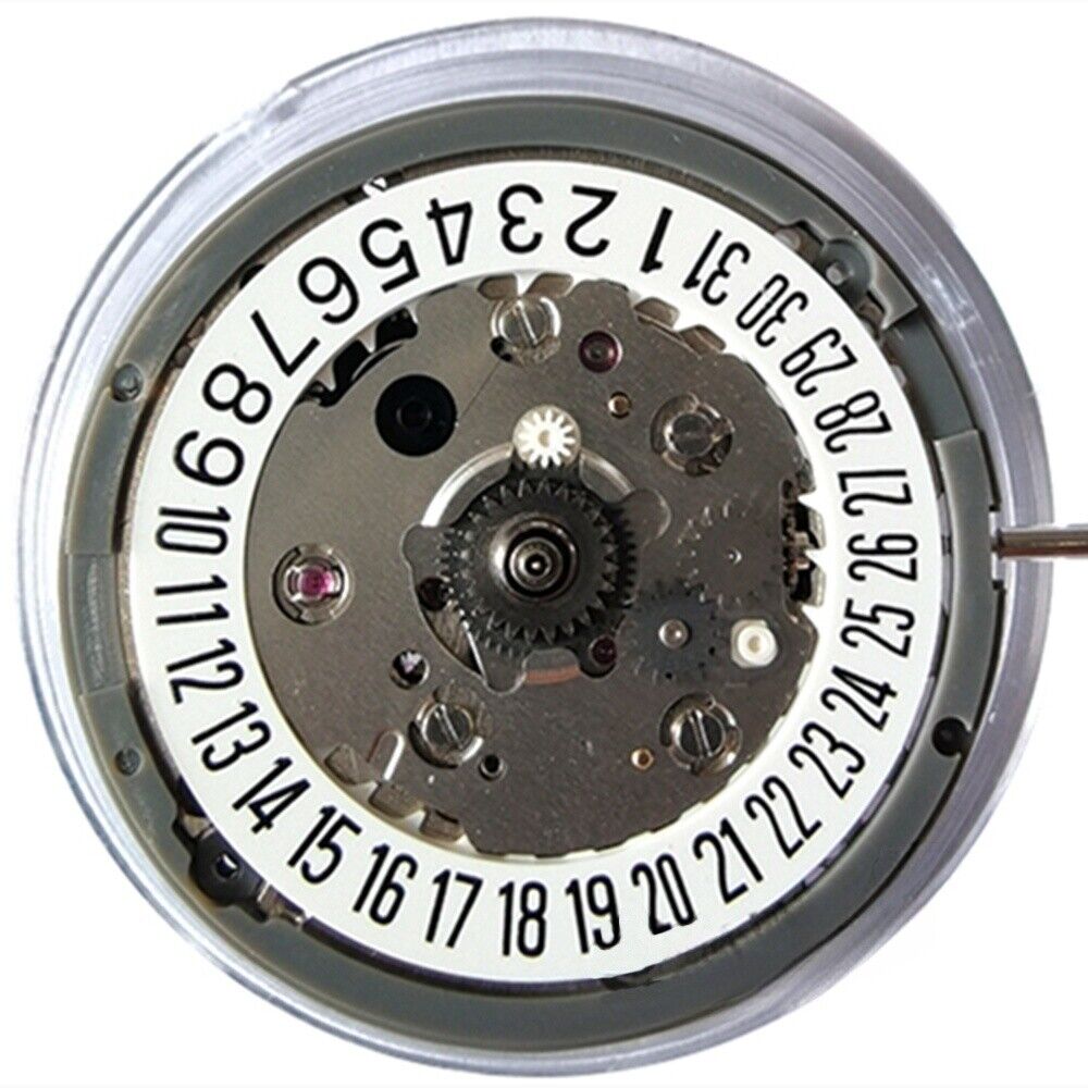 Genuine NH34 automatic GMT watch with white dial, date at 6 o'clock, and hacking seconds function.