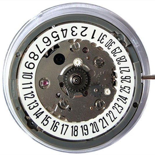 Genuine NH34 automatic GMT watch with white dial, date at 6 o'clock, and hacking seconds function.