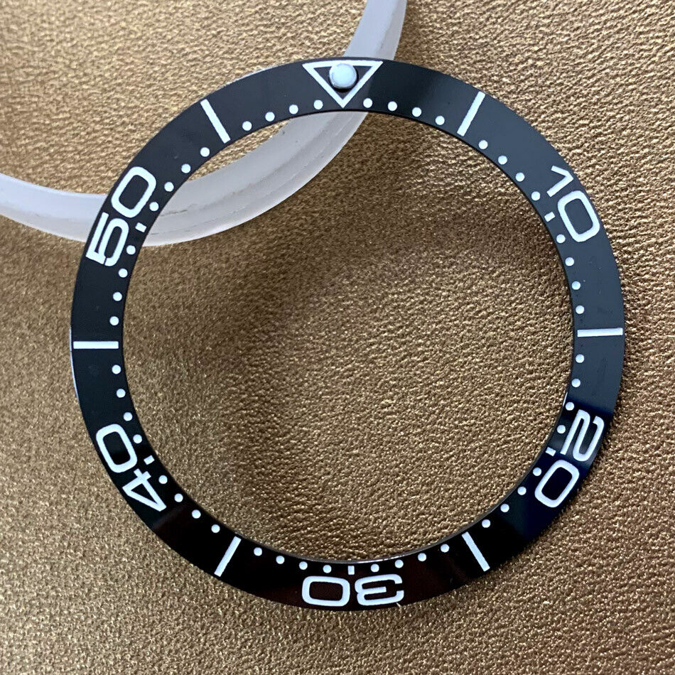 38mm black ceramic watch bezel insert with clear numerals for precise timekeeping, ideal replacement part.