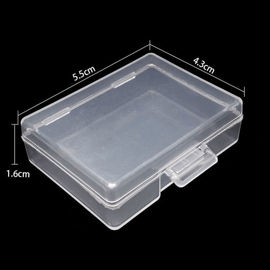 Set of 5 transparent plastic rectangle storage containers with lids for organizing small items.