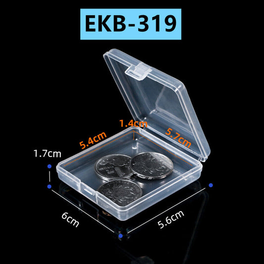 1. Clear square toolbox container 10pcs with hinged lid for organized storage, 1.7x6x5.6cm size.  