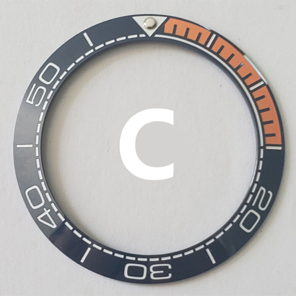 Dark blue ceramic watch bezel insert with orange font, 41.5mm/32.5mm, for watch repairs and customization.