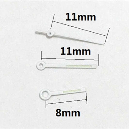Silver trim green lume square tip watch hands, compatible with Miyota 6M12 quartz movement, for precise timekeeping.