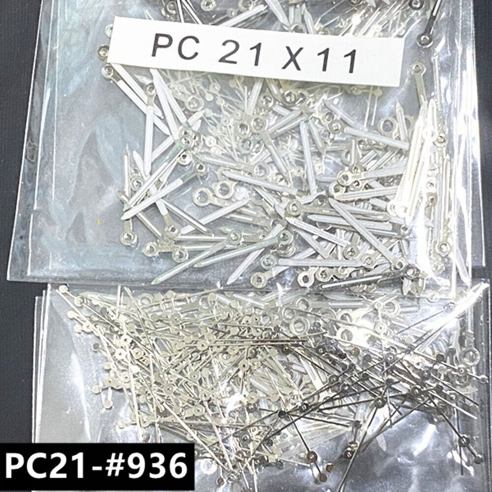Set of 100 silver 11mm watch hands for Hattori Epson PC21 quartz movements, precise timekeeping accessory.
