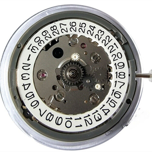 Genuine NH34 automatic mechanical watch movement with GMT, white dial, date at 3 o'clock.
