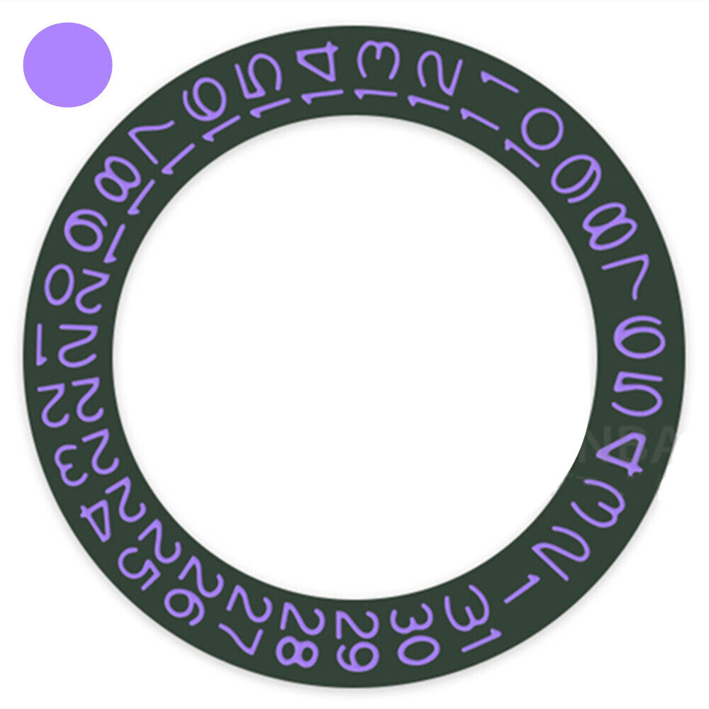 Hunter Green background date wheel with Amethyst Purple font for Miyota NH35 NH36 watches, Hunter brand.