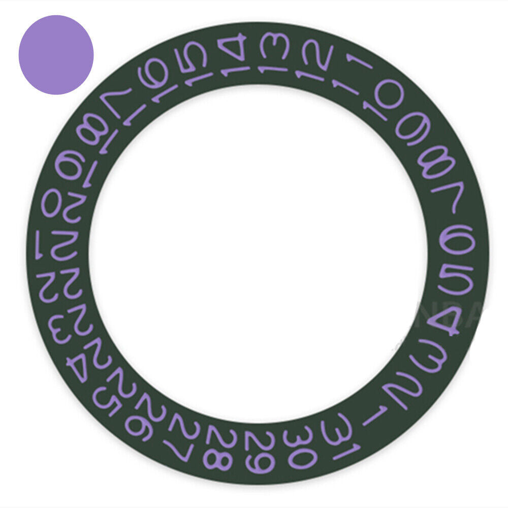 Dark hunter green watch accessory with orchid purple date wheel, compatible with Miyota NH35 NH36 models.
