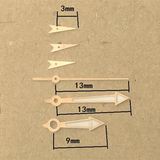 13mm green luminous rose gold watch hands by ISA for 9231 quartz movement, enhancing readability and style.