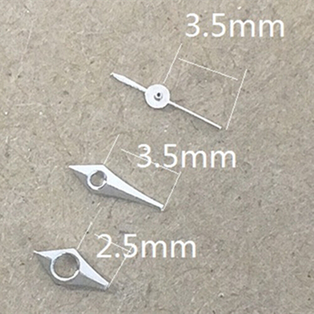 Silver three-hand replacement watch hands for VC11 quartz movement, precise timekeeping parts.