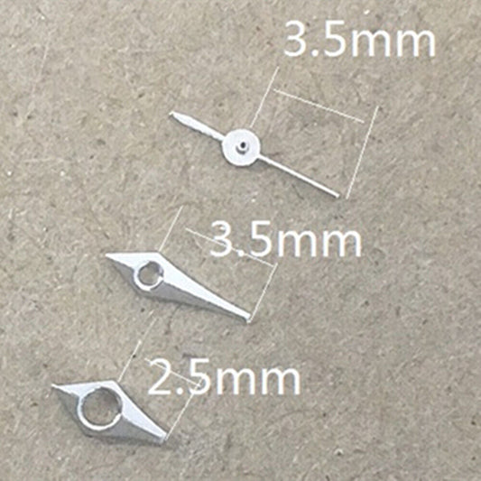 Silver three-hand replacement watch hands for VC11 quartz movement, precise timekeeping parts.