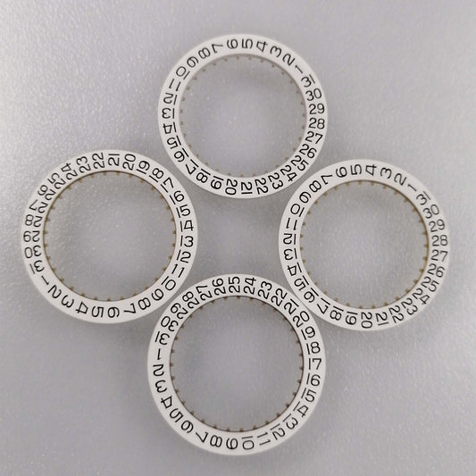 Generic white replacement date wheel for ETA2836 watch movement, date displayed at 3 o'clock position.
