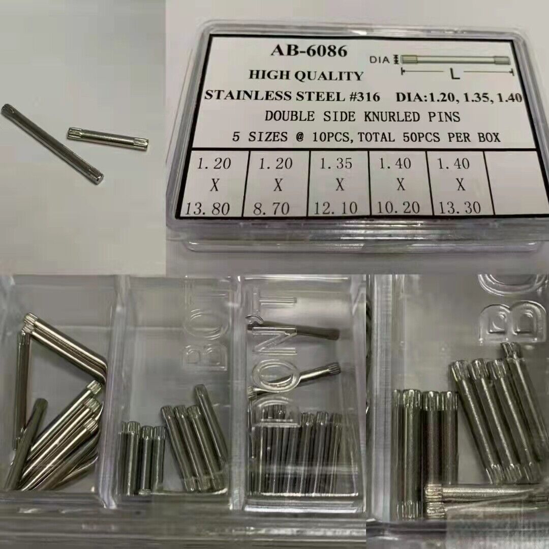 Knurled bar pins for watch band links, AB-6086, 1.2mm to 1.4mm thickness, durable watch accessory.