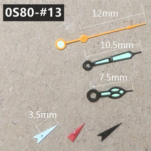 Black Trim Green Luminous Orange Second Watch Hands for Miyota 0S80 Movement - Transform Your Timepiece!