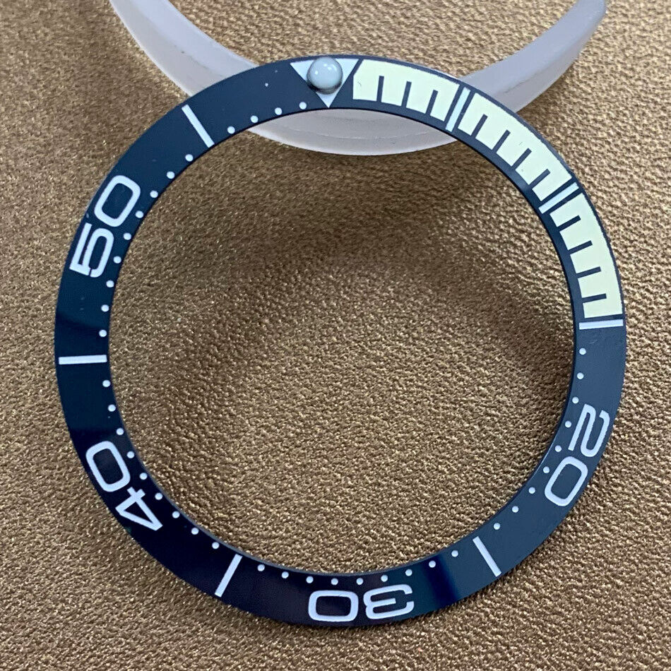 Light yellow and dark blue 38mm ceramic watch bezel insert for precise timepiece customization.