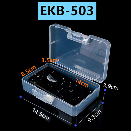 Set of 3 small rectangular toolboxes with hinged lids, 3.9x14.5x9.3cm, perfect for organized storage.