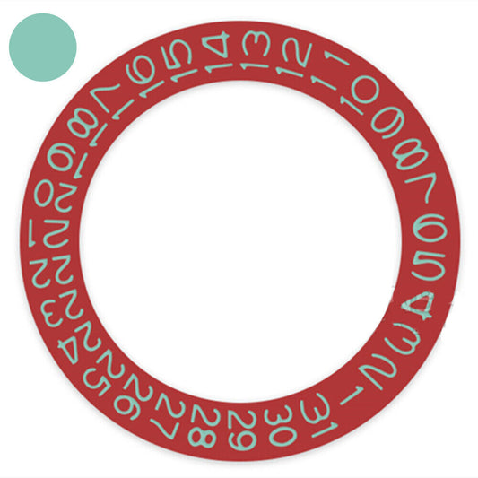 Red background datedisk with jungle green font, compatible with Miyota NH35 NH36 watch movements.