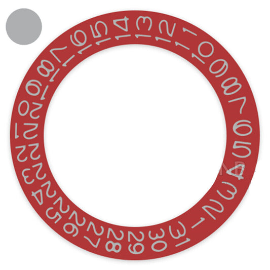 Red background date wheel with light grey font, compatible with Miyota NH35 NH36 watches, precision accessory.